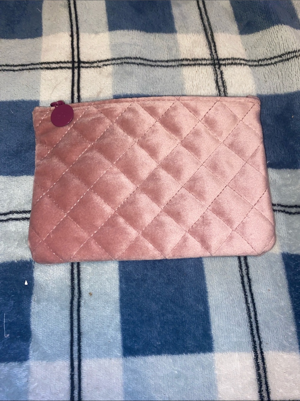 ipsy Quilted Pink Velvet Cosmetic Pouch